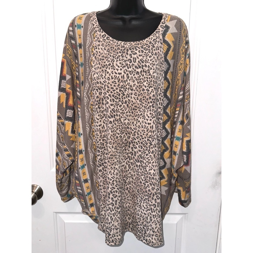 Now n Forever leopard & Aztec print dolman sleeve top